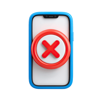 3d reso smartphone visualizzazione un' rosso attraversare marchio errore simbolo isolato su trasparente sfondo png