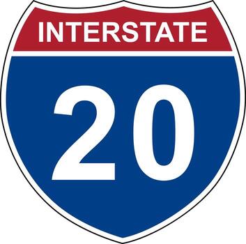 Interstate 20. Interstate highway sign. Road number. Signpost indicating route numbers in the U.S. Interstate Highway System. Even numbers run west to east. Odd numbers run north to south. vector