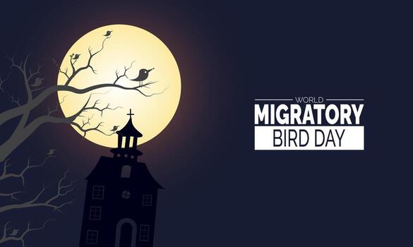 mundo migratorio pájaro día conciencia plantilla, pájaro migración patrón, ideal para evento volantes y conservación campañas vector