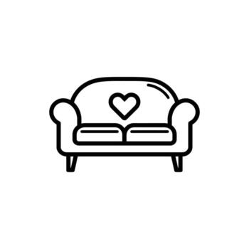 Outline sofa icon with heart symbol adds a loving touch to any space on white background vector
