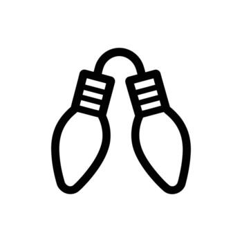 Outlined christmas string light bulb icon hangs with visible cord on white background vector