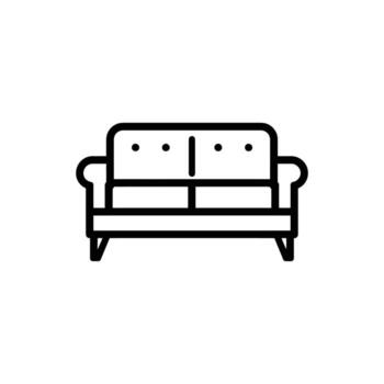 Simple sofa line art icon featuring a modern design on white background vector