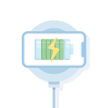 Possen illustration with wireless charging technology. It depicts energy waves radiating from a smart device, symbolizing wireless power transfer. Flat illustration on a background. vector