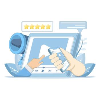 márketing contenido creación para calidad anuncios digital márketing y comunicación conceptos. anuncios desplegado en tabletas, digital marca con anuncios en social medios de comunicación. vector