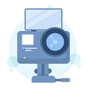 An illustration of an action camera icon, taking a picture with the camera. It depicts a rugged camera ready to conquer any terrain. It can be used in applications, presentations, and infographics. vector