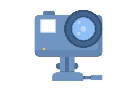An illustration of an action camera icon, taking a picture with the camera. The icon depicts a rugged camera ready to conquer any terrain. Used in apps, presentations, and infographics. vector