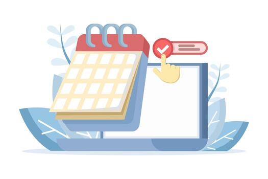 Time management concept. Organizing schedules, business deadline planners, scheduling appointments, and successfully completing work tasks. Flat design illustration on a background. vector