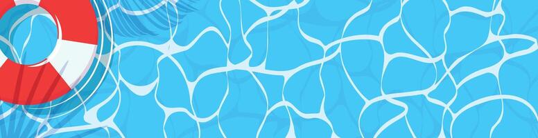 azul piscina antecedentes con blanco líneas de agua, rojo y blanco boya salvavidas, fiesta póster, Fresco Hora de verano ilustración vector