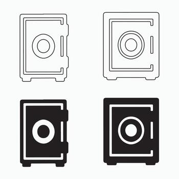Security Safe and Cooler Icons set in Solid and Outline Styles vector