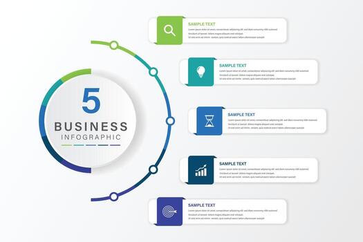 infographic label design with circle infographic template design and 5 options or steps. Can be used for process diagram, presentations, workflow layout, banner, flow chart, info graph vector