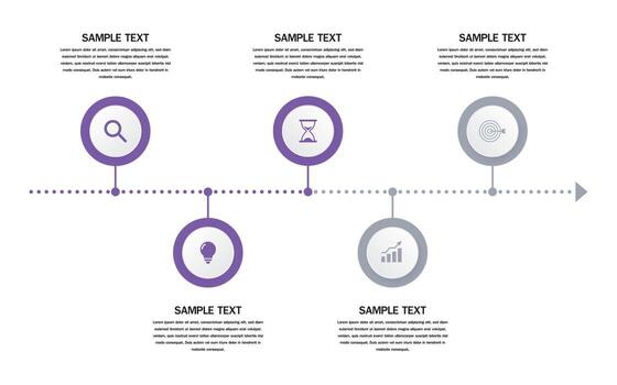 Infographic template for business presentation. Purple line with 5 steps. vector
