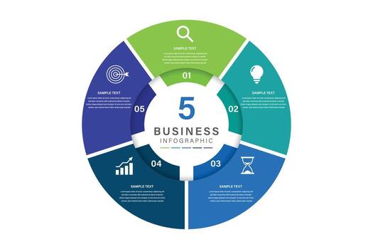 infographic label design with circle infographic template design and 5 options or steps. Can be used for process diagram vector