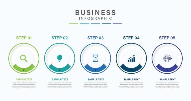 infographic label design with circle infographic template design and 5 options or steps. Can be used for process diagram, presentations, workflow layout. vector