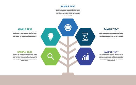 infografía modelo para negocio presentación. resumen árbol con hexágonos y 5 5 pasos. vector