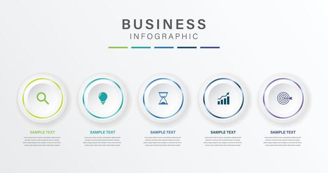infographic label design with circle neon light infographic template design and 5 options or steps. Can be used for process diagram, presentations, workflow layout, banner, flow chart, info graph. vector