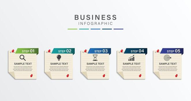 5 Step Business Infographic with note paper template design vector