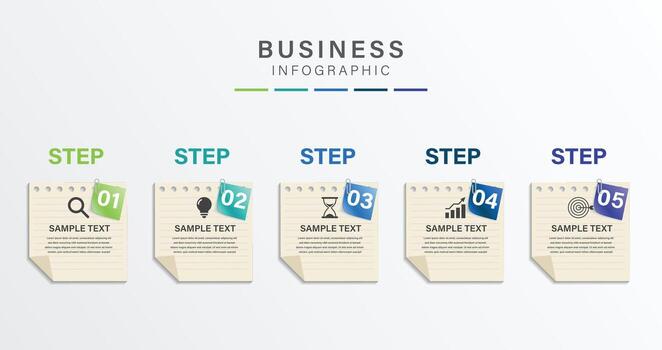 5 Step Business Infographic with note paper design for business presentation vector