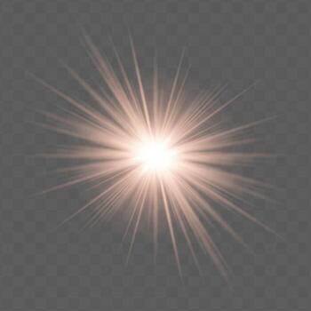 Orange radial flare with glowing starburst, soft gradient and transparent background. Suitable for magical, festive or romantic visual design projects. vector