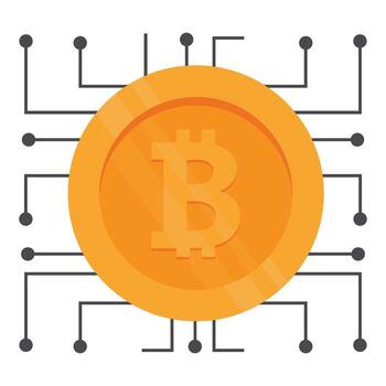 Bitcoin coin integrated with a digital network, symbolizing blockchain technology. vector