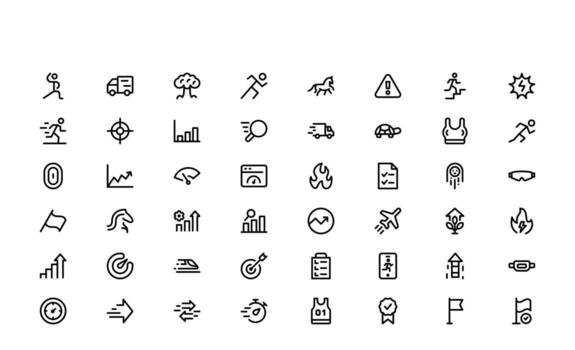 corriendo y velocidad íconos recopilación. esencial colección para rápido movimiento, Deportes, y aptitud diseños vector