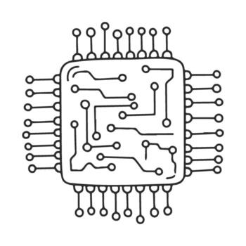 negro y blanco mano microchip dibujado diseño con circuito modelo vector