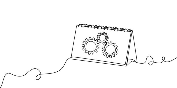 línea continuo engranaje Arte uno icono diente trabajo negocio fábrica rueda. engranaje continuo línea ajuste contorno computadora rueda dentada tecnología bosquejo dibujo Ciencias carrera máquina cerebro antecedentes. vector