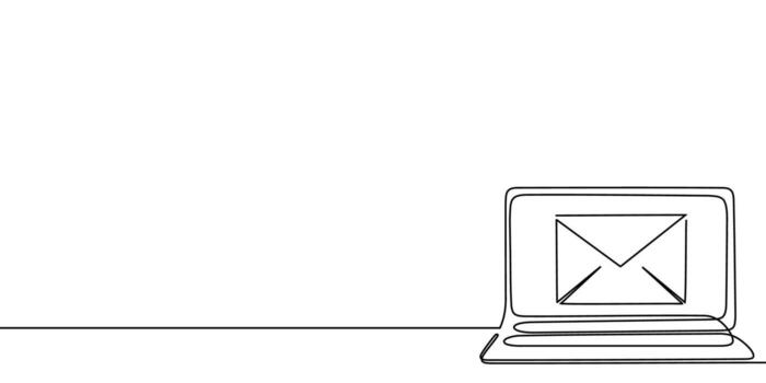 Line mail art continuous one icon email letter paper message. Continuous mail line sketch newsletter outline contact plane illustration business single doodle arrow journey travel send fly post vector