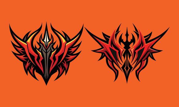 resumen tribal diseños con agudo bordes y como una llama elementos, uno en el izquierda parecido a un estilizado pájaro o continuar cabeza vector