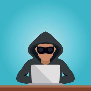 Hacker Cybercrime Masked Figure Laptop Digital Security Threat illustration. hacker hacked computer flat illustration vector