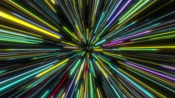 abstrakt ljus trogen teknologi maskhål bakgrund av hastighet rader i de Plats. framtida teknologi, vetenskap, virtuell verklighet och yttre Plats utforskning. neon lysande strålar av hyperspace hoppa. video