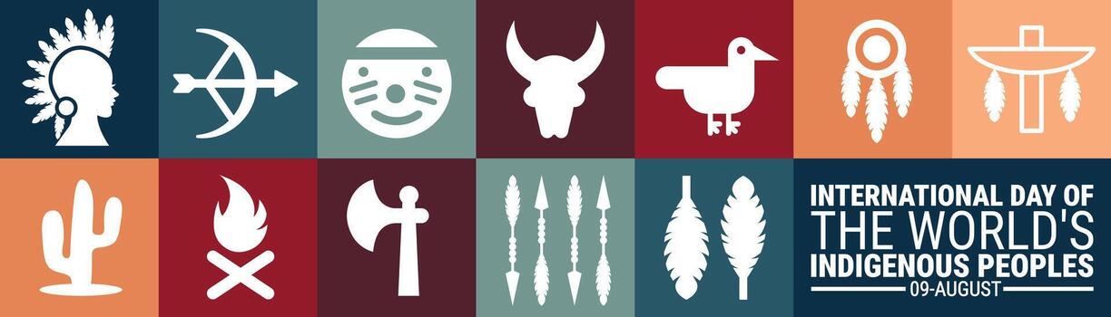 International Day of the World's Indigenous Peoples Geometric shape pattern background, banner or poster design template. observed every year in August. Holiday concept. Use to any Template, card vector
