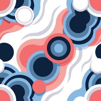 Abstract swirling pattern with circles and waves in blue, pink, and white vector