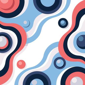 Abstract fluid wave and circle pattern in blue, red, and white vector