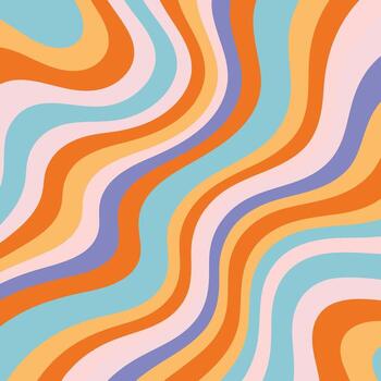 Retro groovy psychedelic swirl pattern with colorful waves vector
