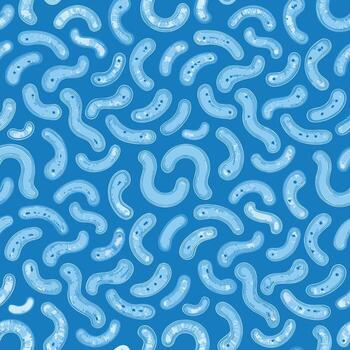 Abstract pattern of curved blue bacteria and microbes on blue background vector