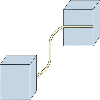 Two cubes connected by a curved pipe, isolated on white background vector