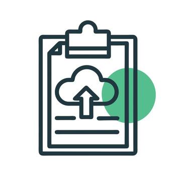 Clipboard with cloud upload icon and green circle isolated on white background vector