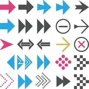 diverso conjunto de flecha y navegación símbolos aislado en blanco antecedentes vector