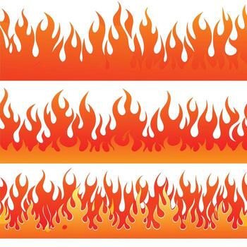 Set of three horizontal fire borders with varying flame density vector