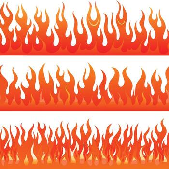 Collection of three fiery horizontal borders isolated on white vector