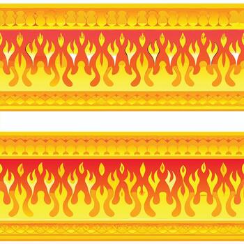 Fiery border patterns with abstract flame designs isolated on white background vector