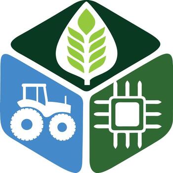 Agricultural technology integration with tractor, leaf, and chip vector