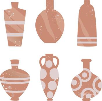 Assortment of stylish terracotta vases with unique patterns vector