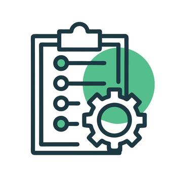 Clipboard with checklist and gear, representing task management vector
