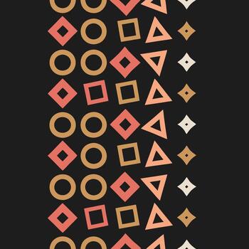 Geometric shapes pattern with circles, diamonds, and triangles on black vector