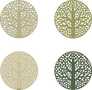 Four circular tree patterns in beige and green isolated on white background vector