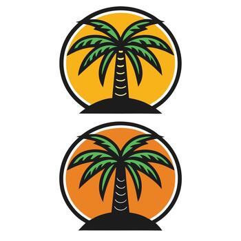 Two identical stylized palm trees within orange circles, isolated vector
