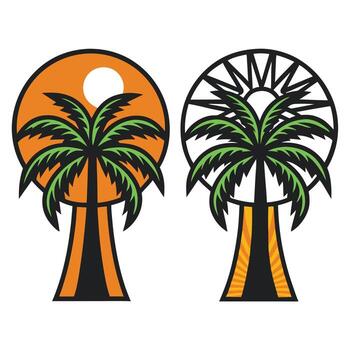 Two stylized palm trees with sun and abstract design elements vector