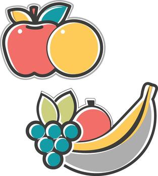 Assorted fruits including apples, oranges, bananas, and grapes isolated on white background vector