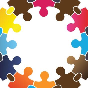 Interlocking puzzle pieces creating a circular pattern, representing connection vector
